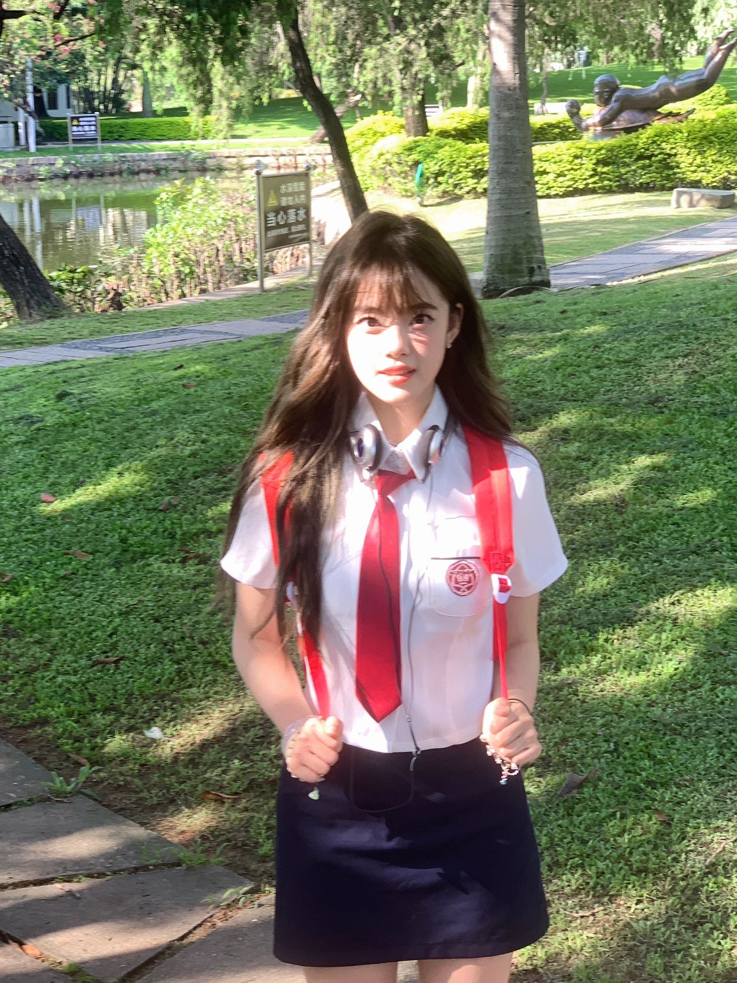 Korean Student Uniform Shirt and Skirt Set with Tie