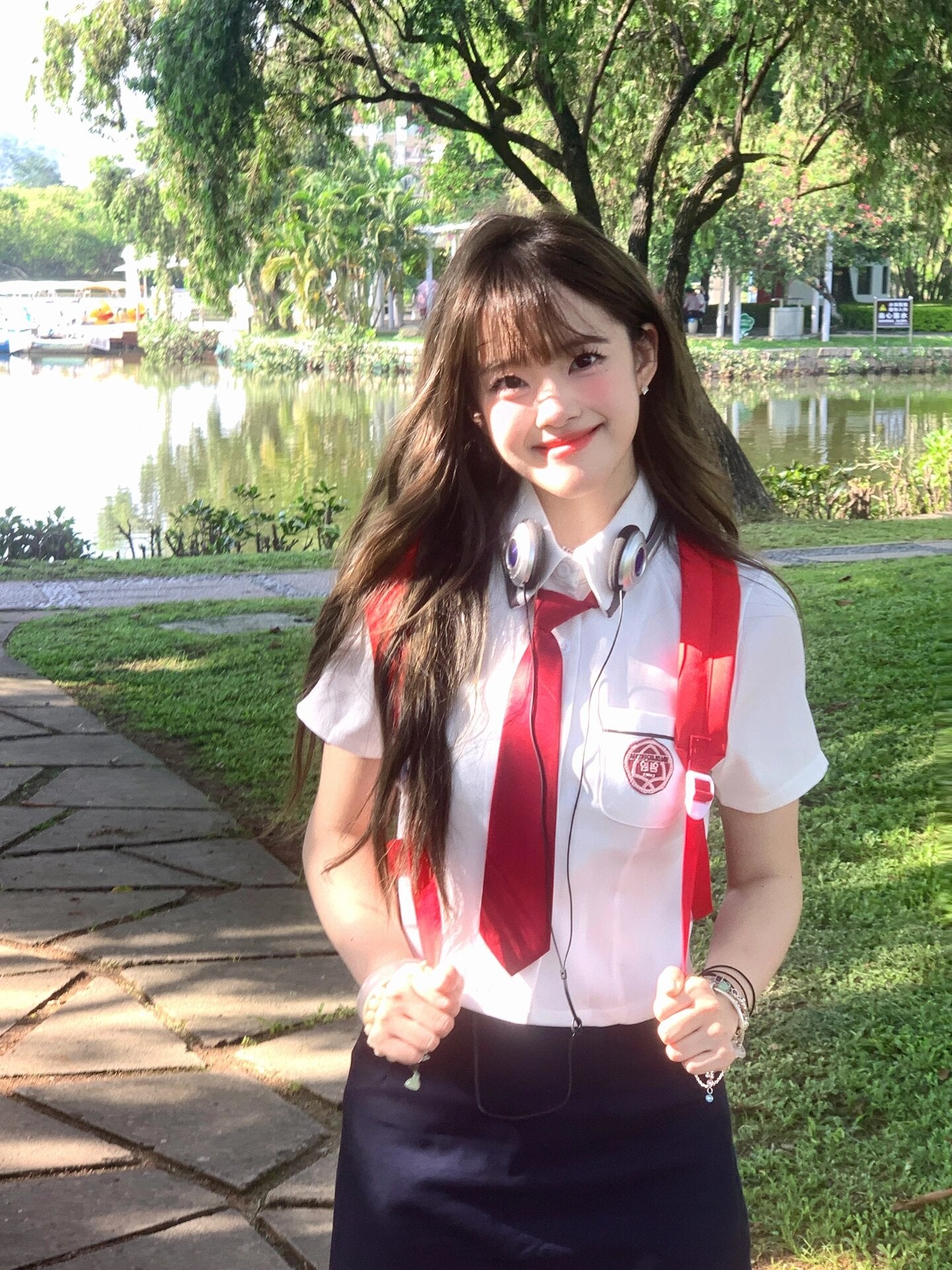 Korean Student Uniform Shirt and Skirt Set with Tie