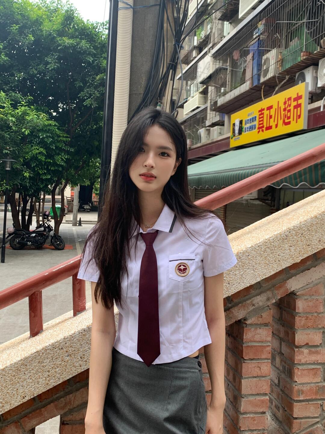 Korean Student Uniform Shirt and Skirt Set with Tie