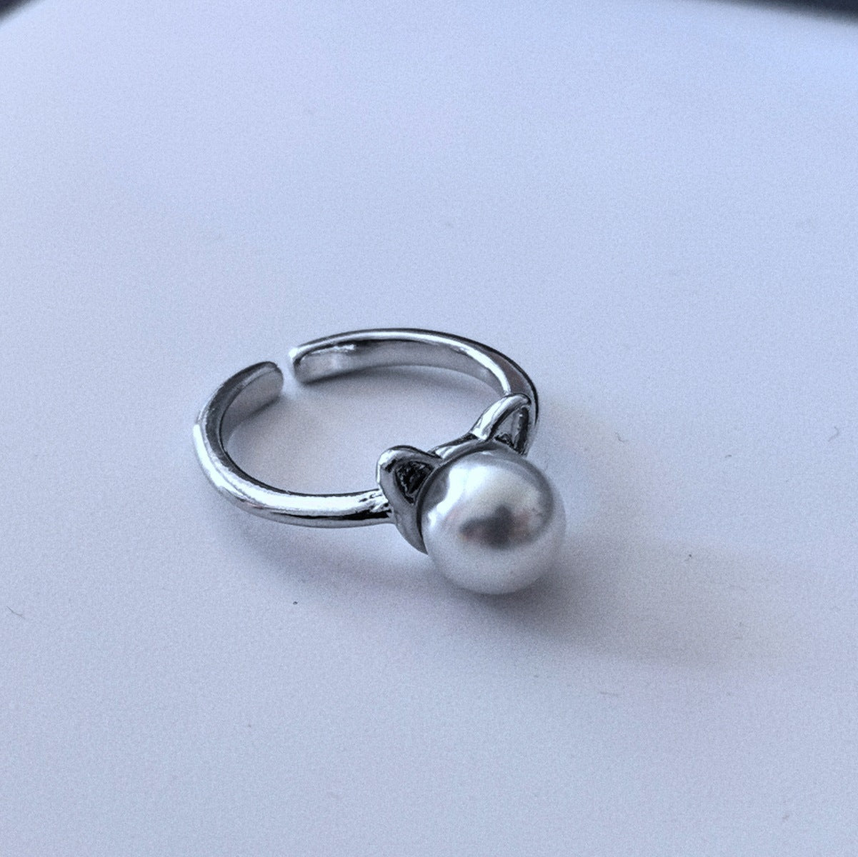 Korean Style Adjustable Cat Ear Pearl Ring