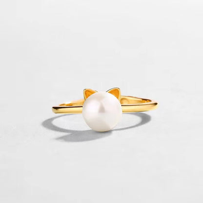 Korean Style Adjustable Cat Ear Pearl Ring