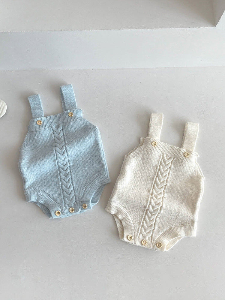 Korean style baby solid color cotton one-piece overalls knitted cute open-end baby girl bag fart romper triangle romper