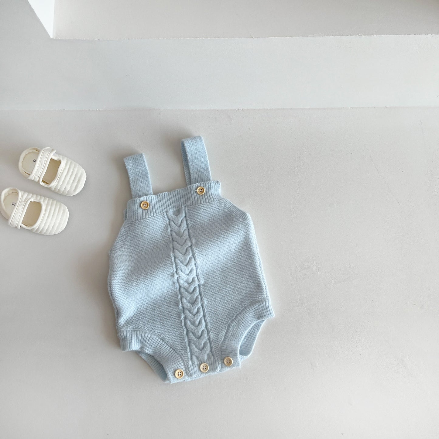Korean style baby solid color cotton one-piece overalls knitted cute open-end baby girl bag fart romper triangle romper