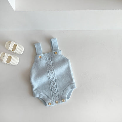 Korean style baby solid color cotton one-piece overalls knitted cute open-end baby girl bag fart romper triangle romper