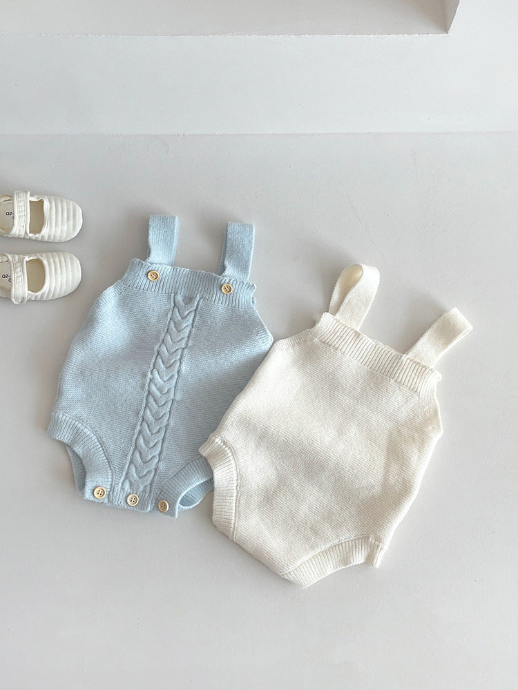 Korean style baby solid color cotton one-piece overalls knitted cute open-end baby girl bag fart romper triangle romper