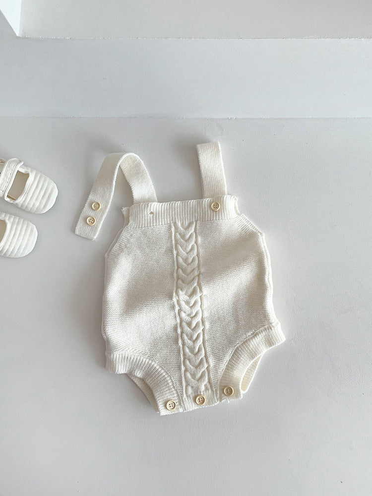Korean style baby solid color cotton one-piece overalls knitted cute open-end baby girl bag fart romper triangle romper