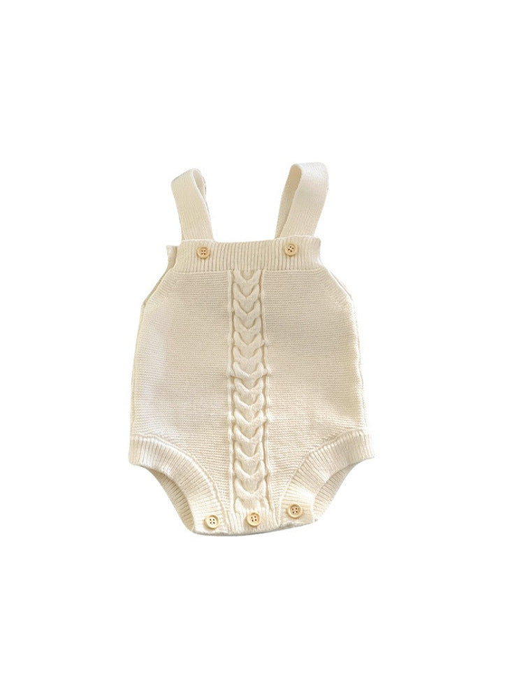 Korean style baby solid color cotton one-piece overalls knitted cute open-end baby girl bag fart romper triangle romper