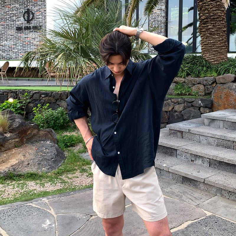 Korean Style Cotton Linen Long Sleeve Shirt