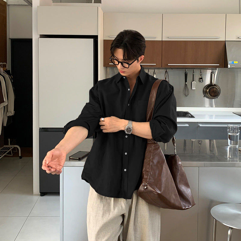 Korean Style Cotton Linen Long Sleeve Shirt