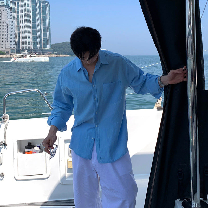 Korean Style Cotton Linen Long Sleeve Shirt