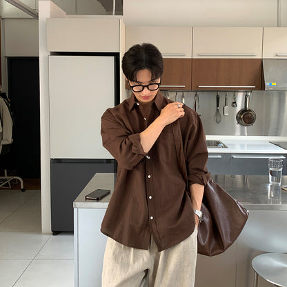 Korean Style Cotton Linen Long Sleeve Shirt