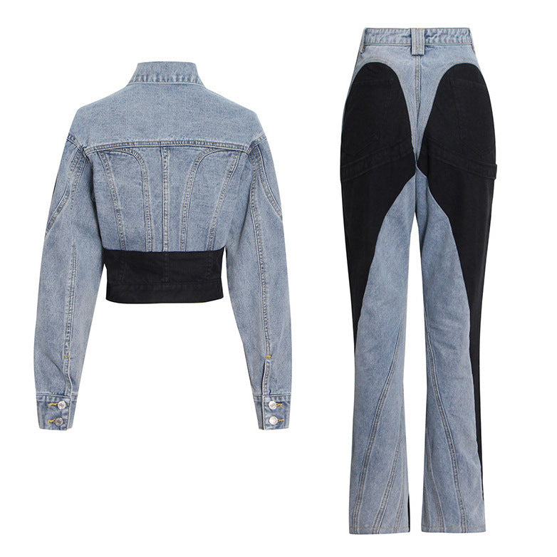 Korean Style Denim Jacket and Pants Two-Piece Set