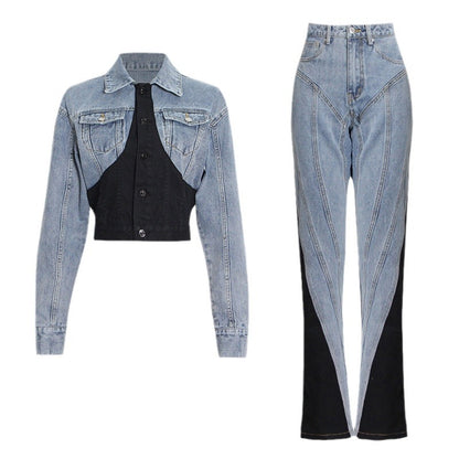 Korean Style Denim Jacket and Pants Two-Piece Set