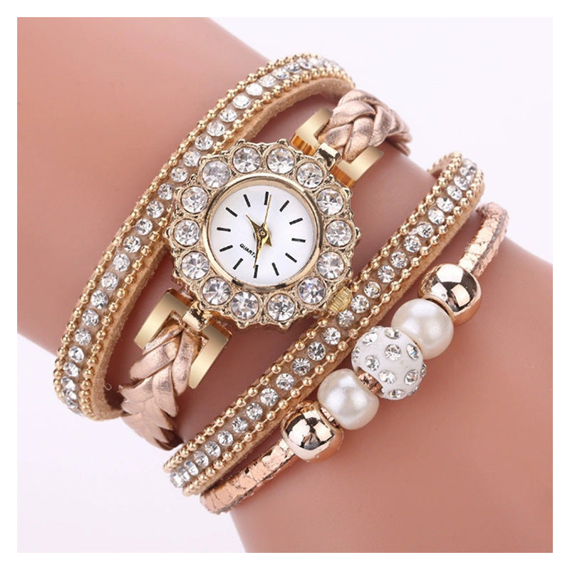 Korean Style Diamond Pearl Quartz Bracelet Watch