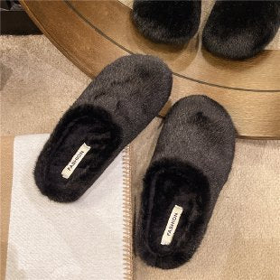 Korean Style Fleece Lined Mule Slippers