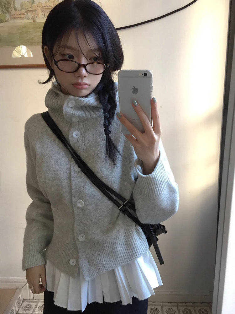 Korean Style Hooded Knit Cardigan and Shirt Set
