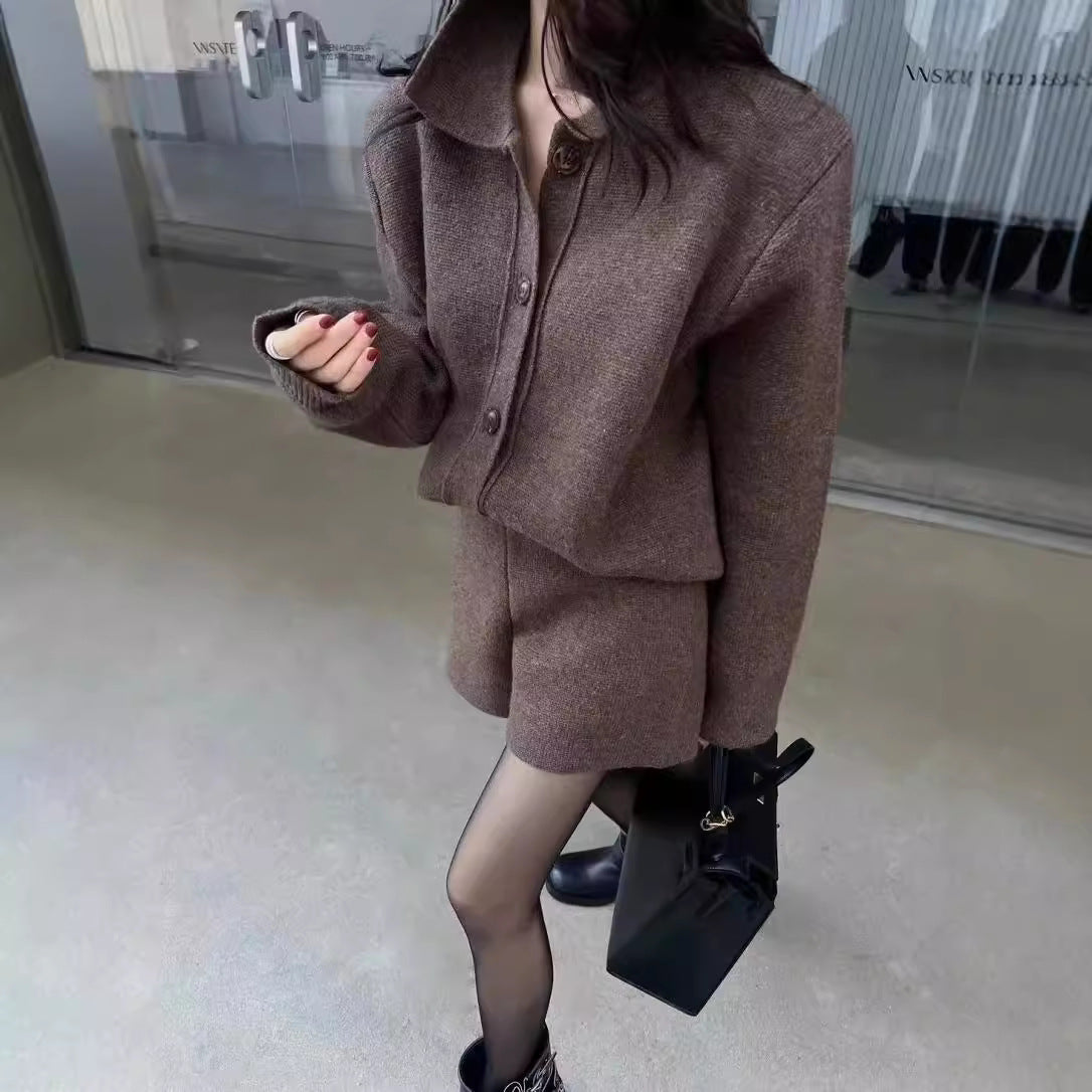 Korean Style Knitted Cardigan Shorts Set