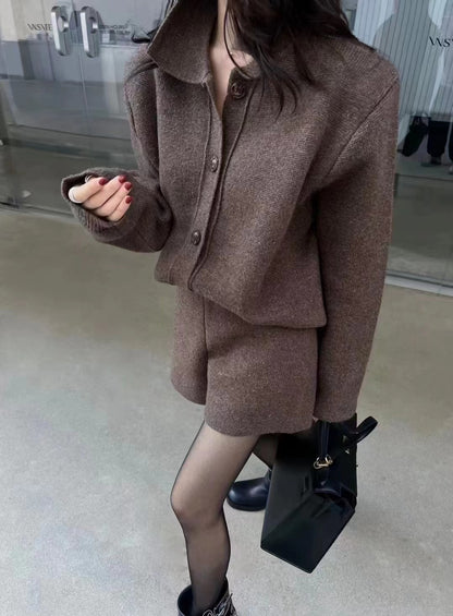 Korean Style Knitted Cardigan Shorts Set