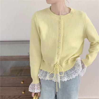 Korean Style Lace Patchwork Knit Cardigan