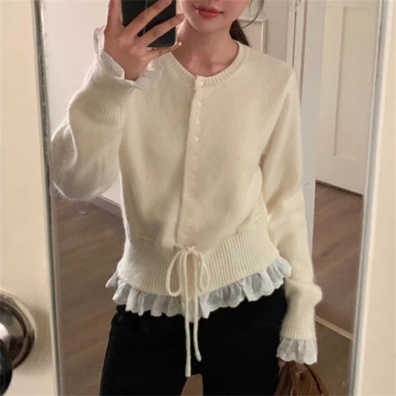 Korean Style Lace Patchwork Knit Cardigan