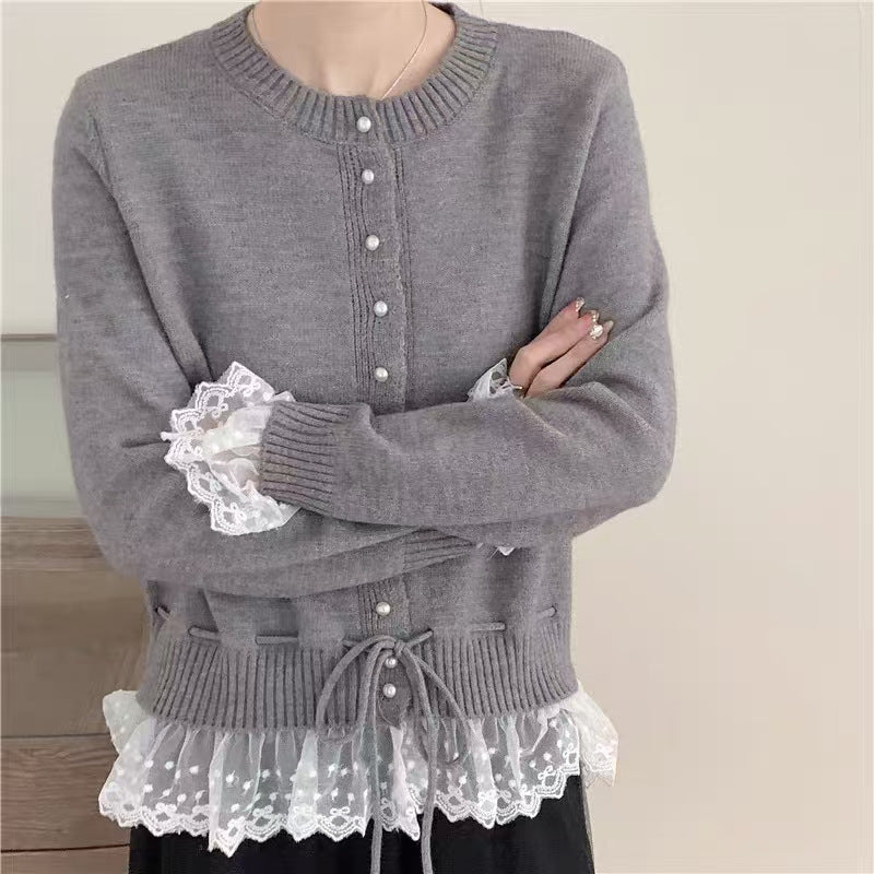 Korean Style Lace Patchwork Knit Cardigan