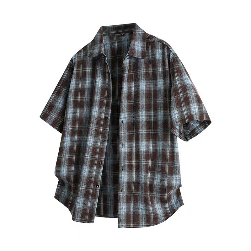 Korean Style Lapel Plaid Shirt