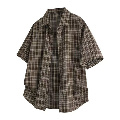 Korean Style Lapel Plaid Shirt