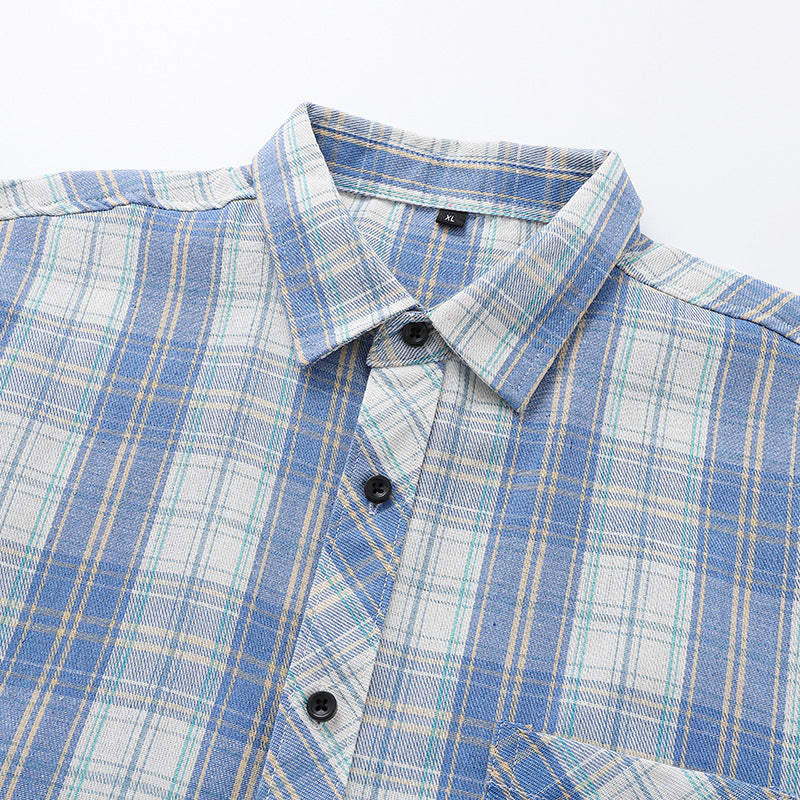 Korean Style Lapel Plaid Shirt