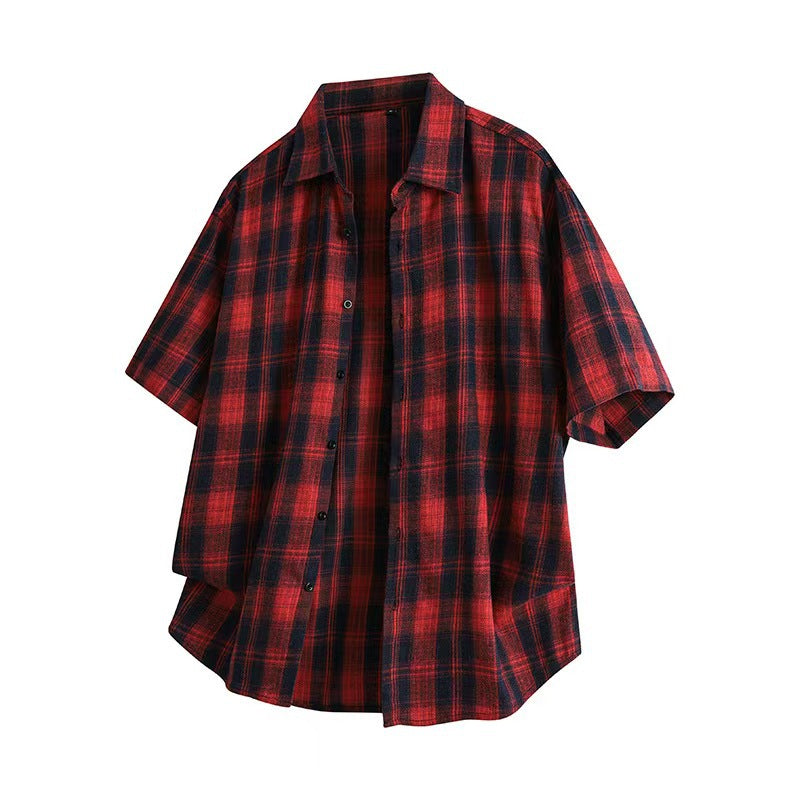 Korean Style Lapel Plaid Shirt