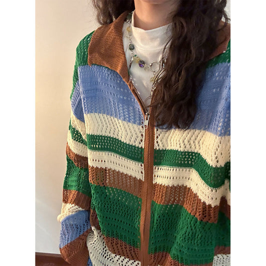 Korean Style Loose Knitted Cardigan with Cut Out Design