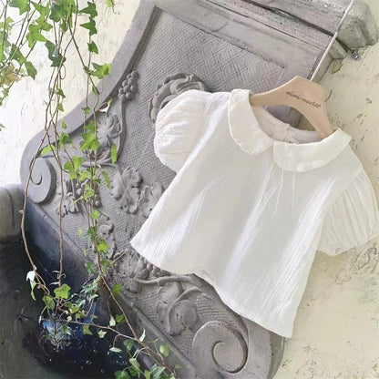 Korean-style New Summer Baby Girl's Cute Lapel Short-sleeved Doll Shirt T-shirt Baby's Short-sleeved Top Sweet All-match