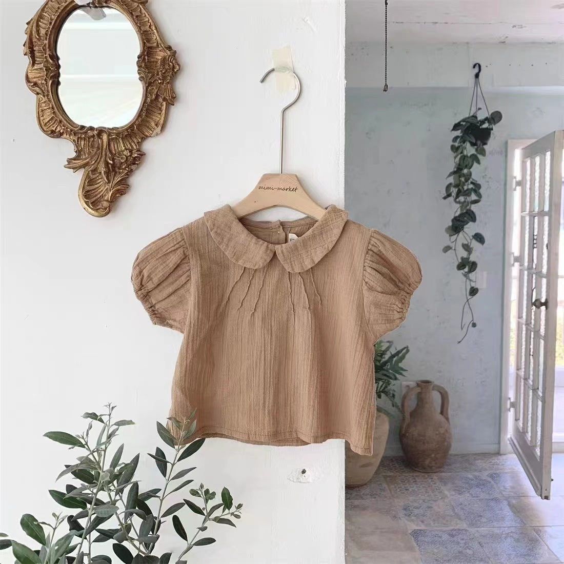 Korean-style New Summer Baby Girl's Cute Lapel Short-sleeved Doll Shirt T-shirt Baby's Short-sleeved Top Sweet All-match