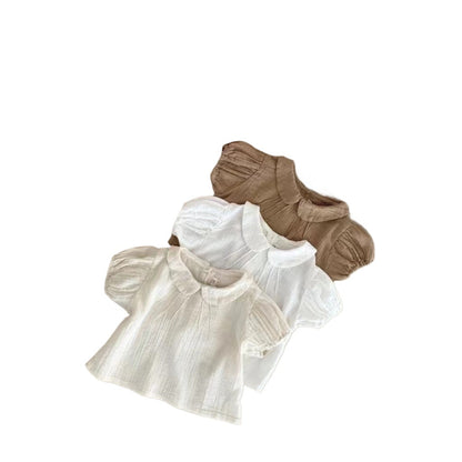 Korean-style New Summer Baby Girl's Cute Lapel Short-sleeved Doll Shirt T-shirt Baby's Short-sleeved Top Sweet All-match