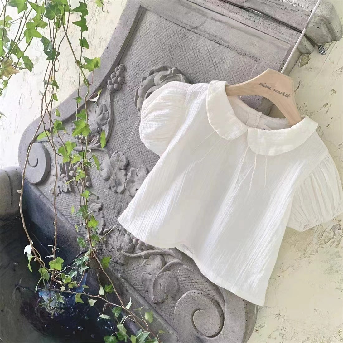 Korean-style New Summer Baby Girl's Cute Lapel Short-sleeved Doll Shirt T-shirt Baby's Short-sleeved Top Sweet All-match