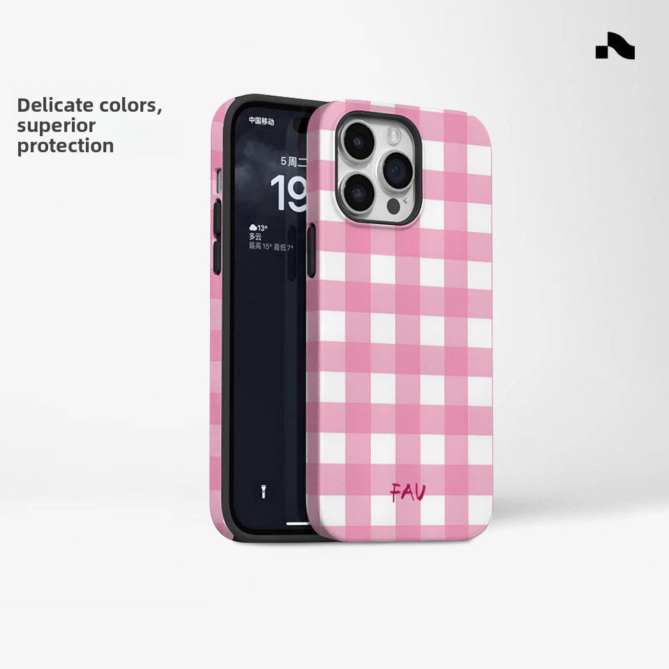 Korean Style Pink Plaid iPhone Case