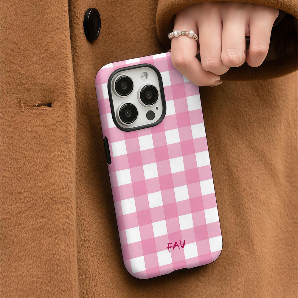 Korean Style Pink Plaid iPhone Case