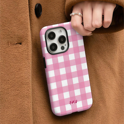 Korean Style Pink Plaid iPhone Case