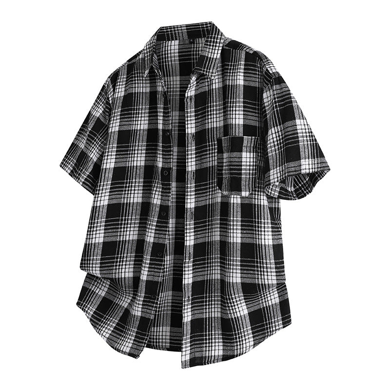 Korean Style Plaid Lapel Shirt