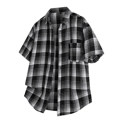 Korean Style Plaid Lapel Shirt
