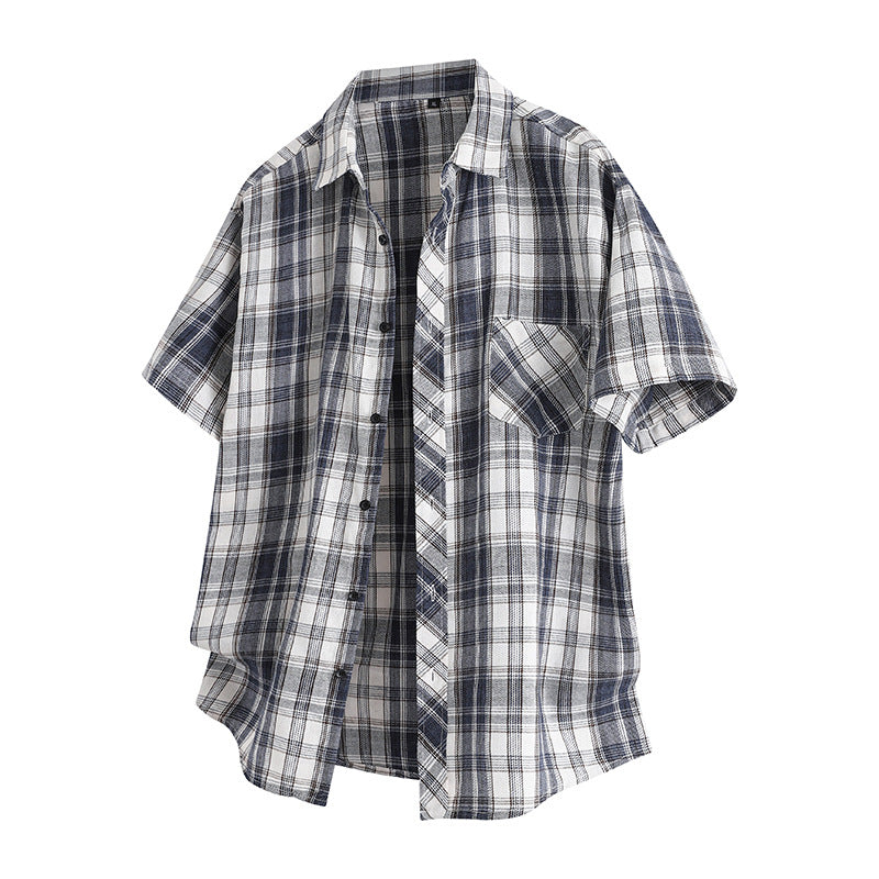 Korean Style Plaid Lapel Shirt