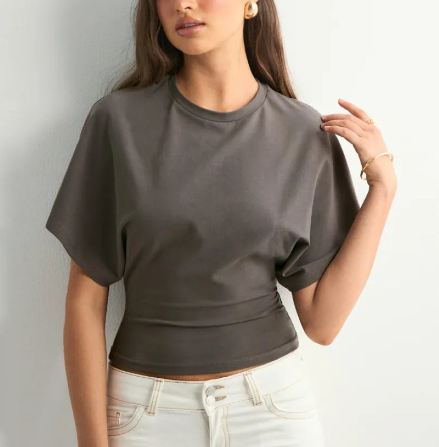Korean Style Round Neck Bat Sleeve T-Shirt for Women