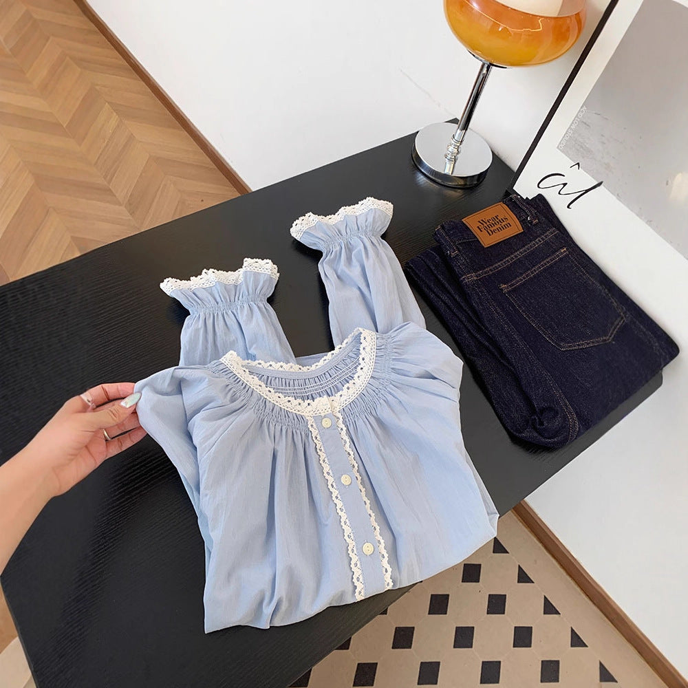 Korean Style Ruffled Patchwork Blouse
