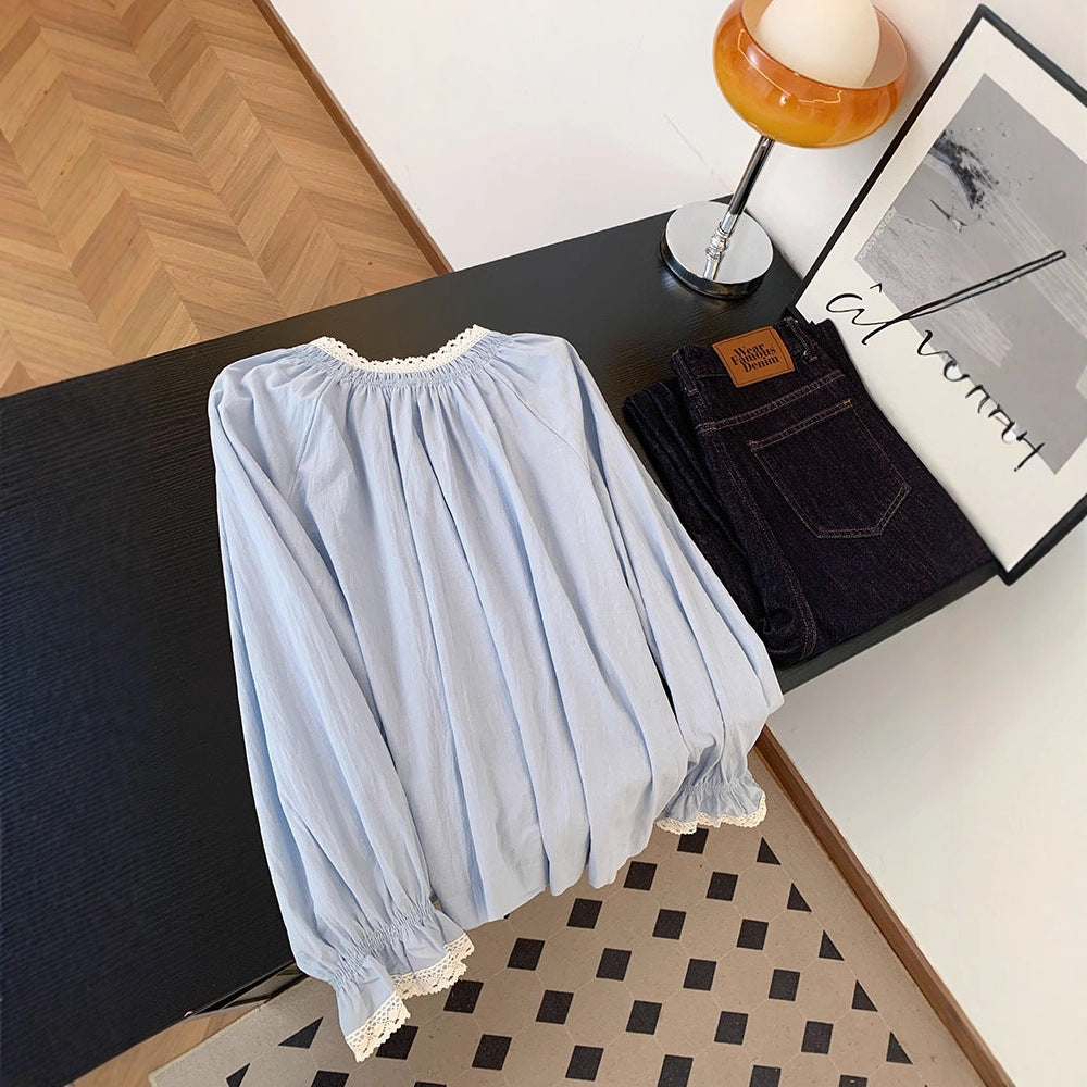 Korean Style Ruffled Patchwork Blouse