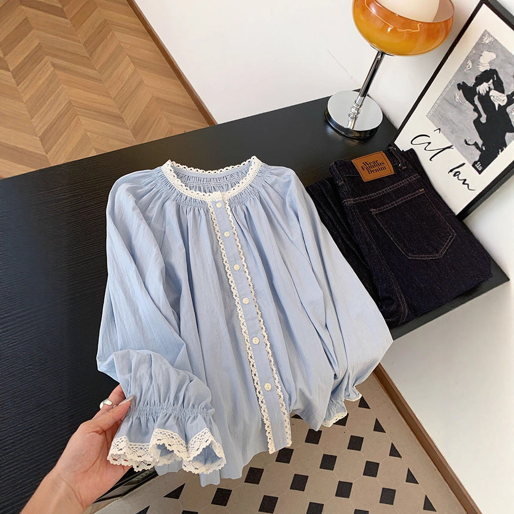 Korean Style Ruffled Patchwork Blouse