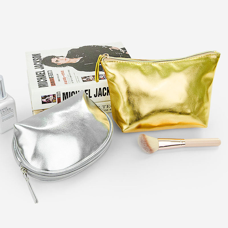 Korean-style Silver PU Leather Cosmetic Bag