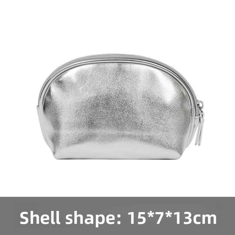 Korean-style Silver PU Leather Cosmetic Bag