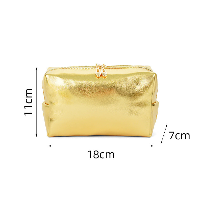 Korean-style Silver PU Leather Cosmetic Bag
