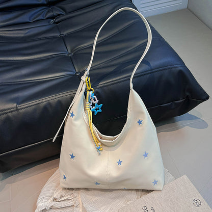 Korean Style Single Shoulder Bucket Bag with Star Embroidery