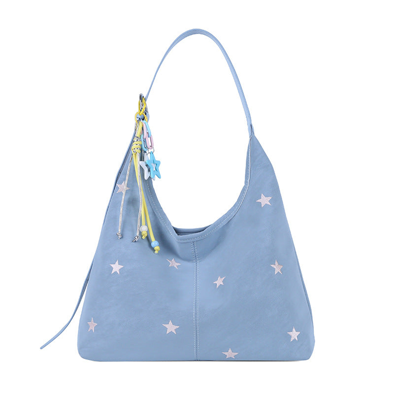 Korean Style Single Shoulder Bucket Bag with Star Embroidery