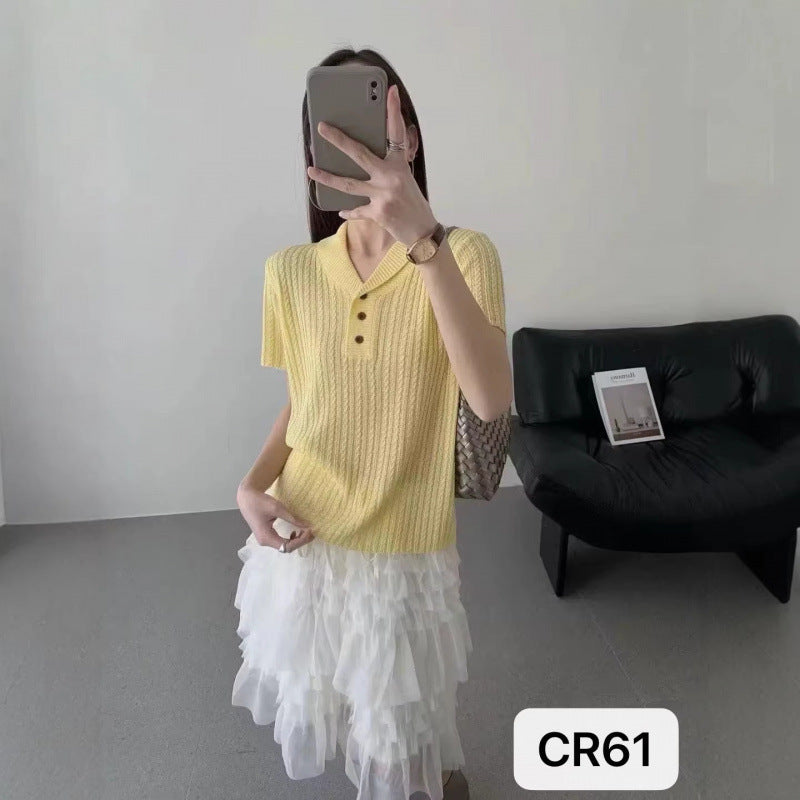 Korean Style V-Neck Tencel Linen Knit Sweater